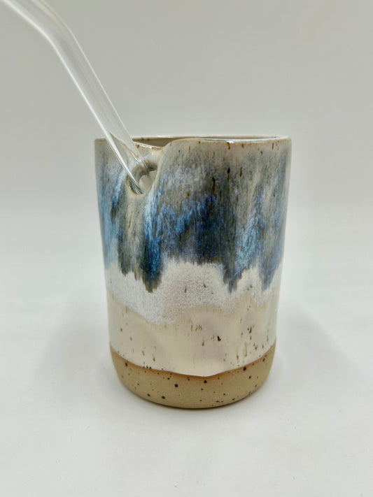 Cup with Straw Hole + Glass Straw - Blue Sea