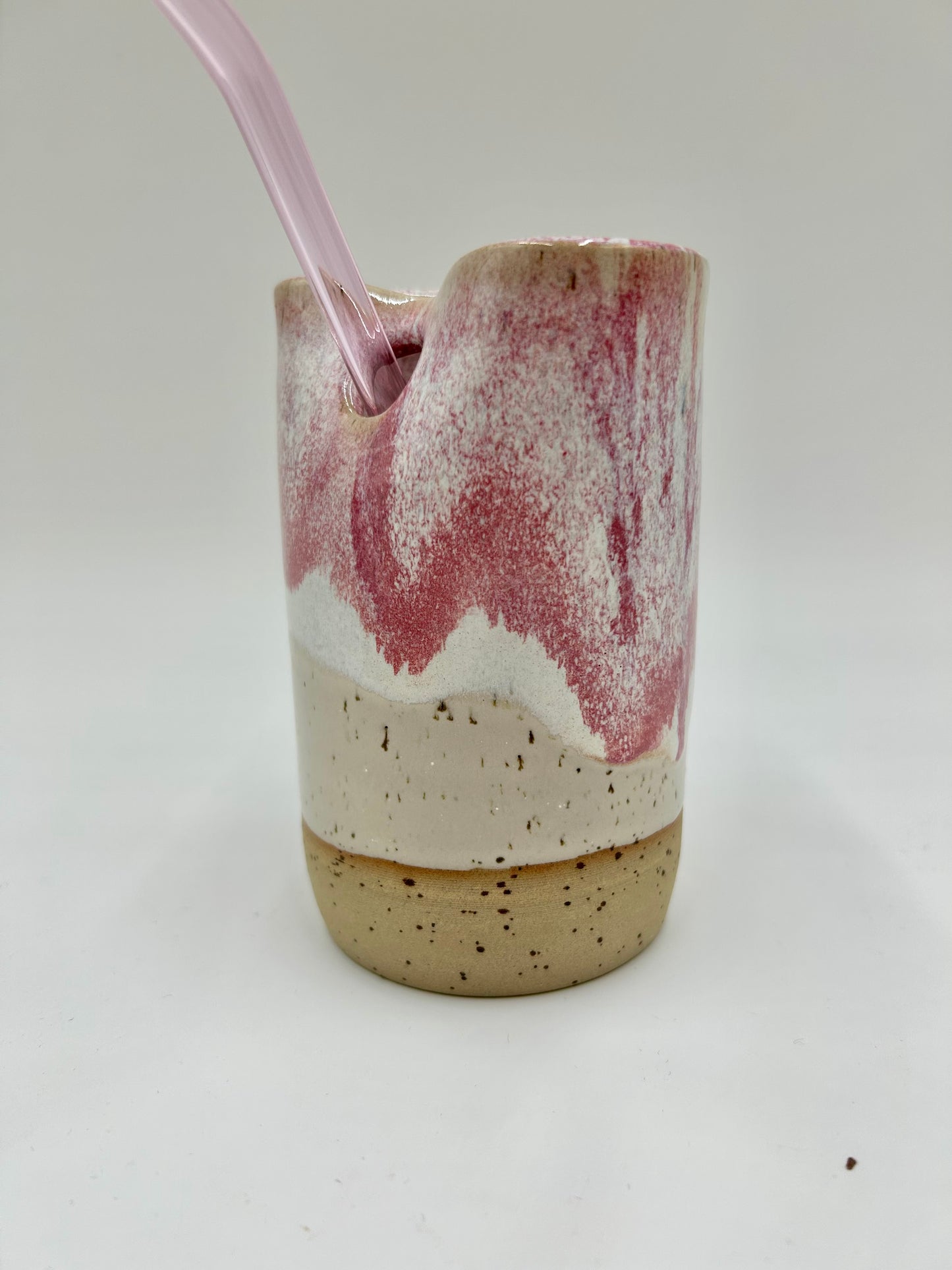 Cup with Straw Hole + Glass Straw - Raspberry