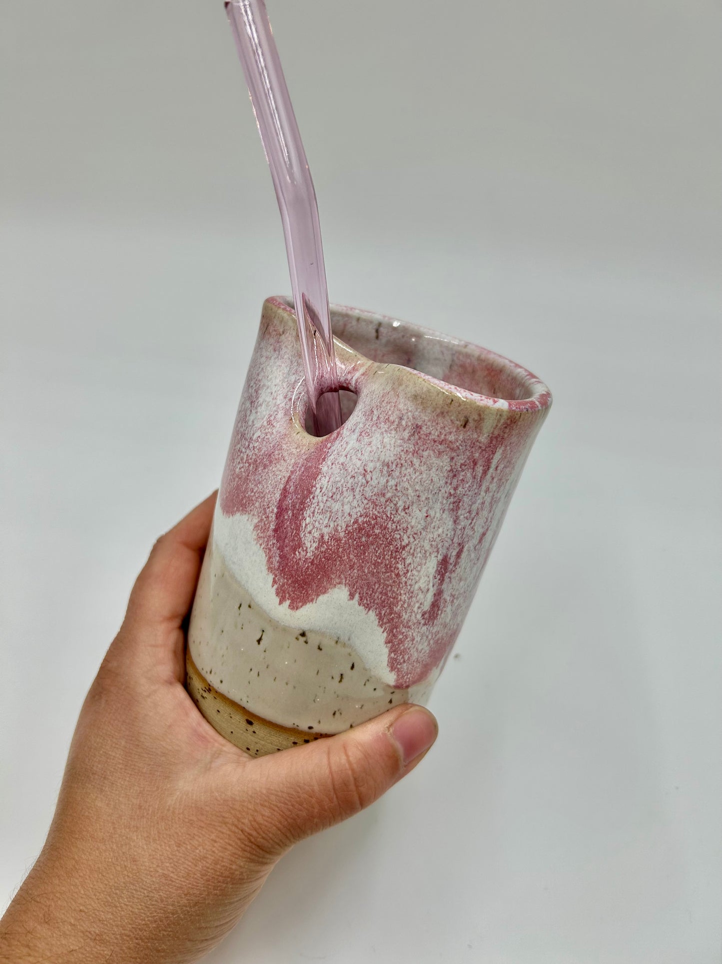 Cup with Straw Hole + Glass Straw - Raspberry