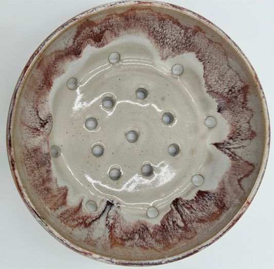 Wide Berry Bowl – Rustic Colander & Fruit Strainer with Reactive Glaze - Strawberry