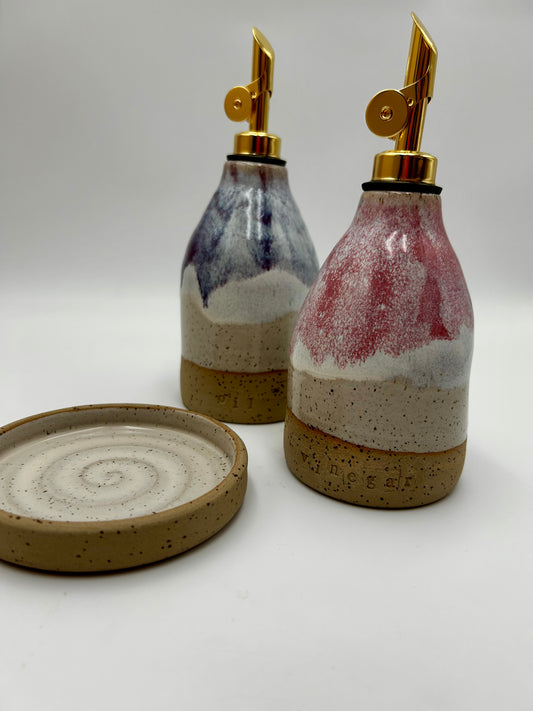 Oil & Vinegar Pourer with Dish Set - Merlot & Raspberry