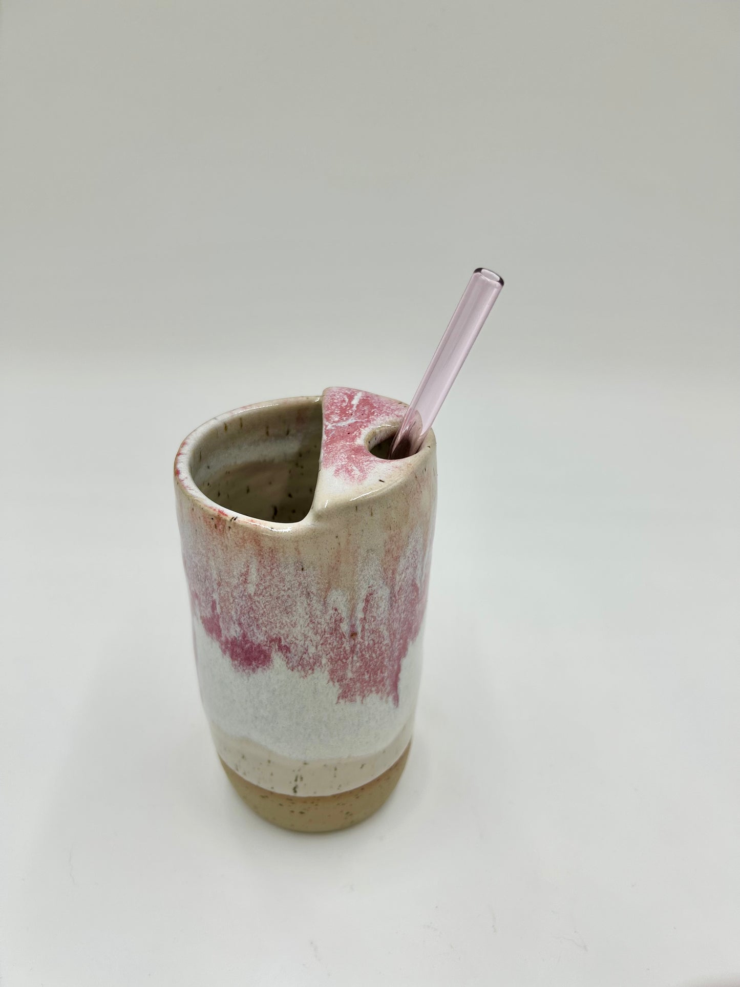 Travel Cup with Straw Top + Glass Straw - Raspberry