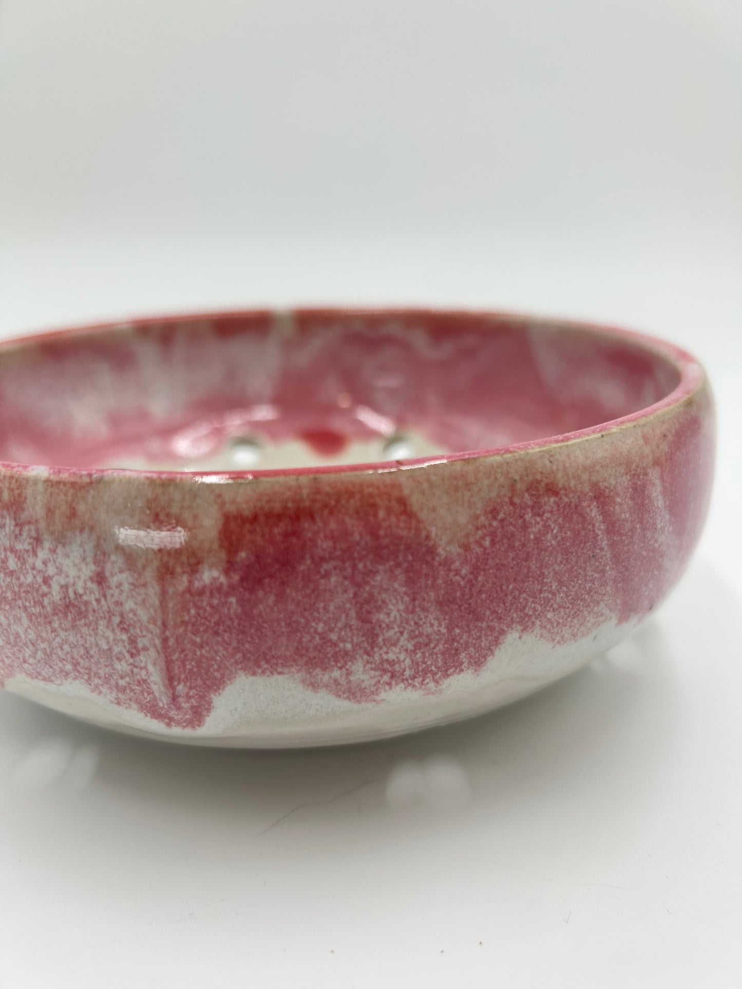 Wide Berry Bowl – Rustic Colander & Fruit Strainer with Reactive Glaze - Raspberry