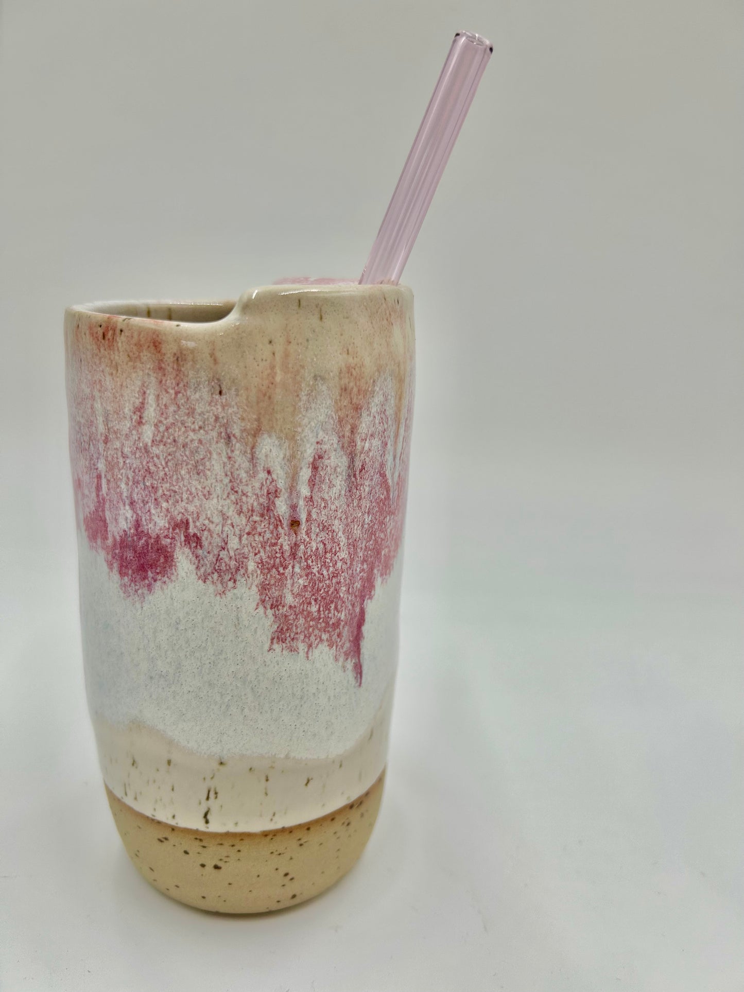 Travel Cup with Straw Top + Glass Straw - Raspberry