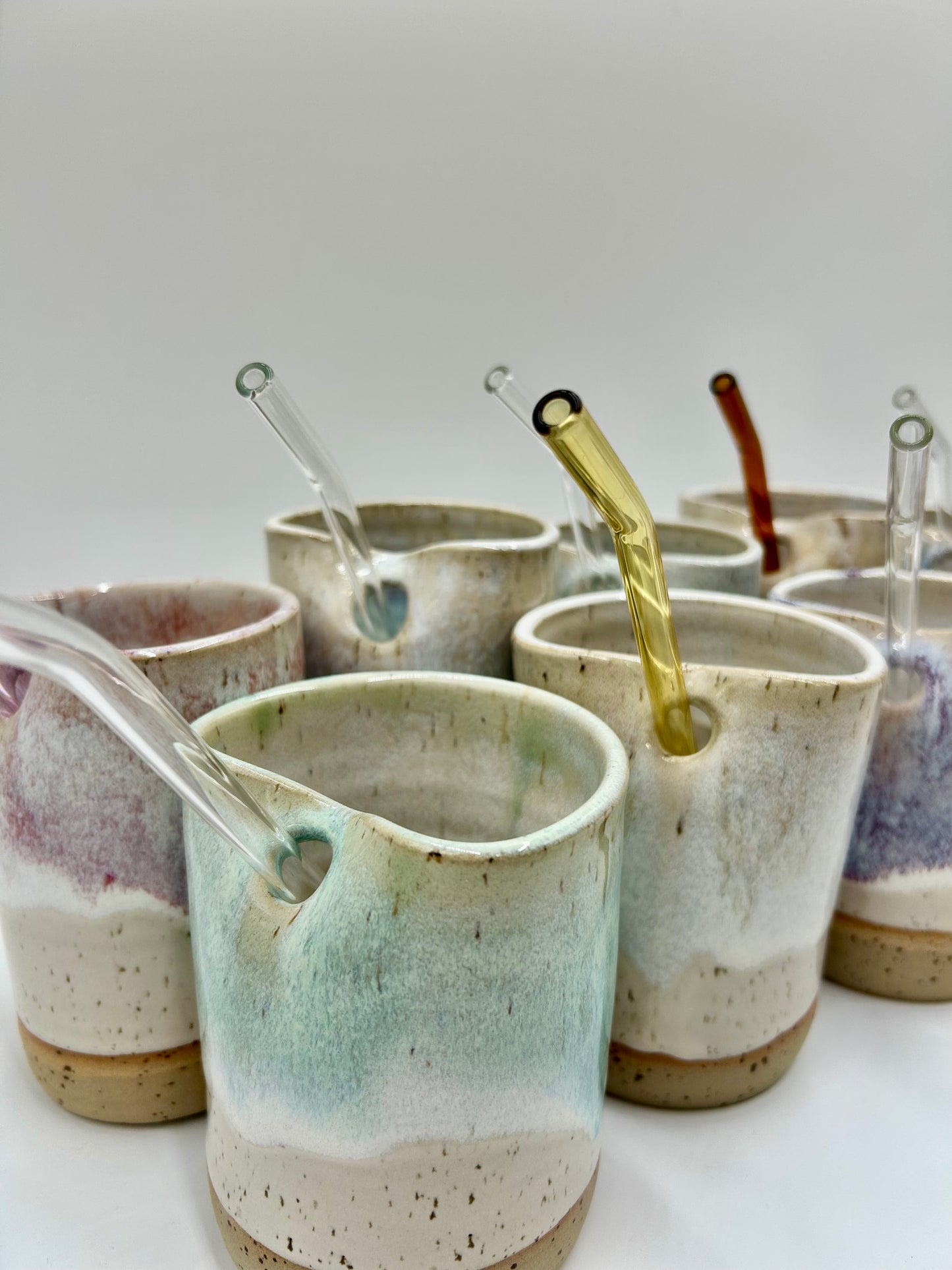 Cup with Straw Hole + Glass Straw - Green Tea
