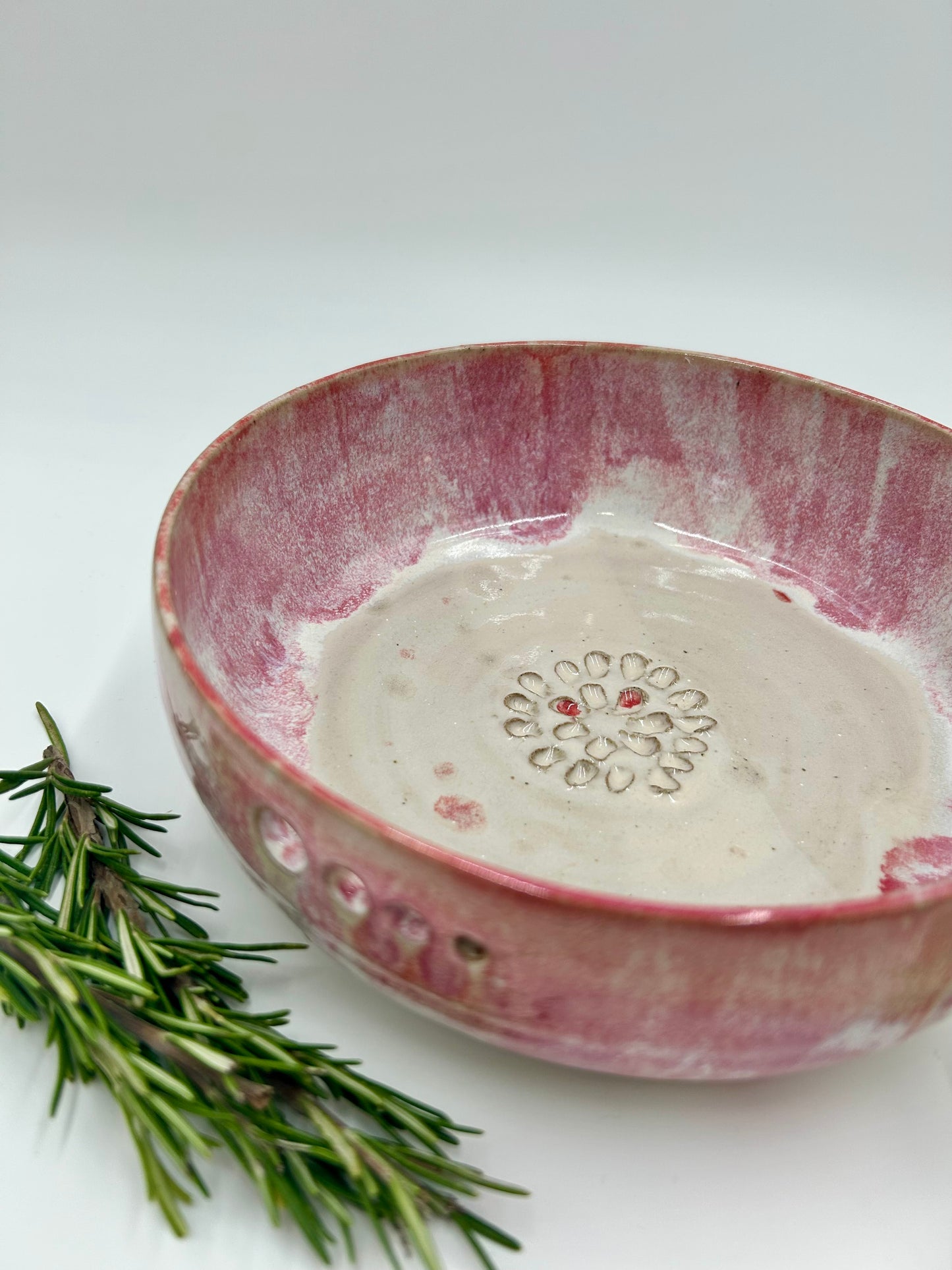 Prep + Salad Bowl with Herb Stripper, Garlic Grater - Raspberry