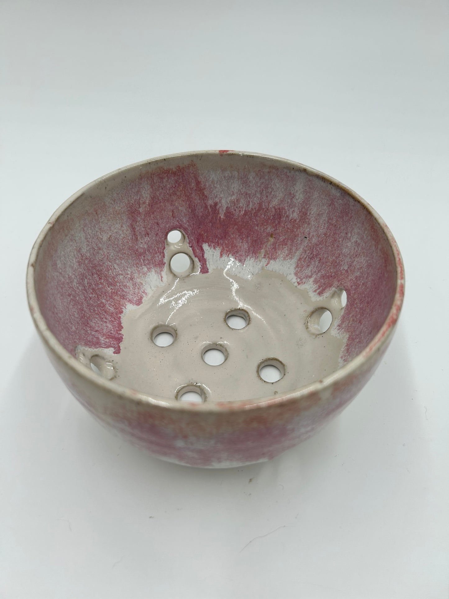 Berry Bowl – Rustic Colander & Fruit Strainer with Reactive Glaze - Raspberry