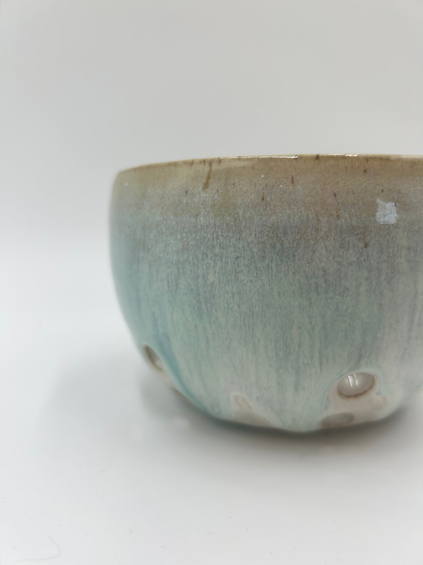 Berry Bowl – Rustic Colander & Fruit Strainer with Reactive Glaze - Green Tea and Sienna