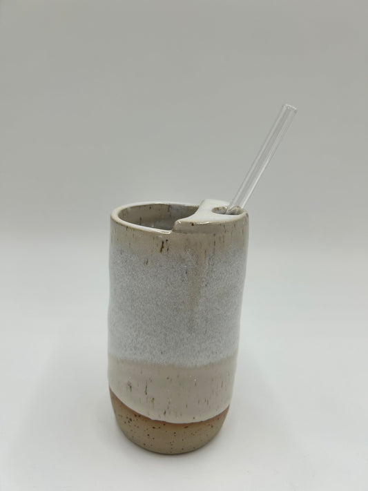 Travel Cup with Straw Top + Glass Straw - Ivory