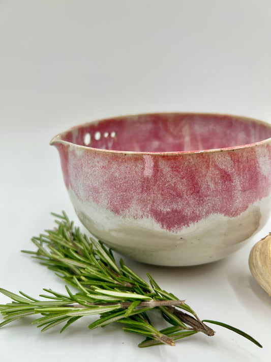 Prep + Marinade Bowl with Herb Stripper, Garlic Grater - Raspberry