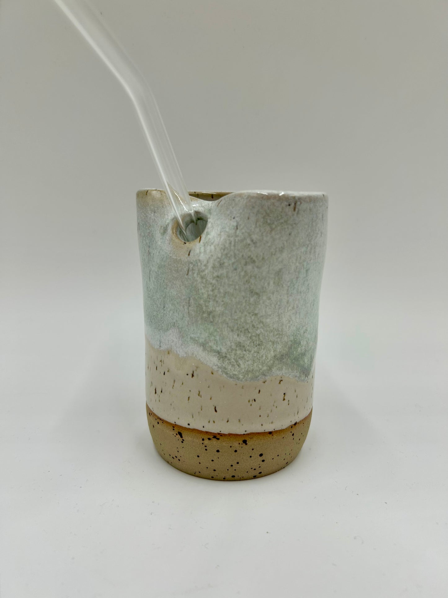 Cup with Straw Hole + Glass Straw - Sage