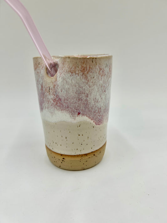 Cup with Straw Hole + Glass Straw - Plum