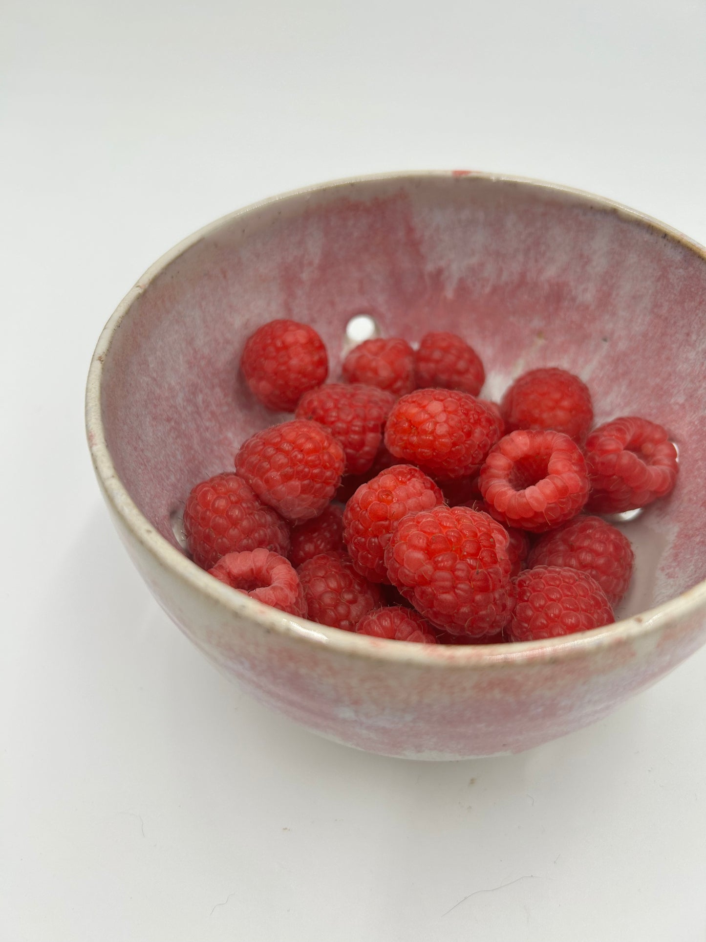 Berry Bowl – Rustic Colander & Fruit Strainer with Reactive Glaze - Raspberry