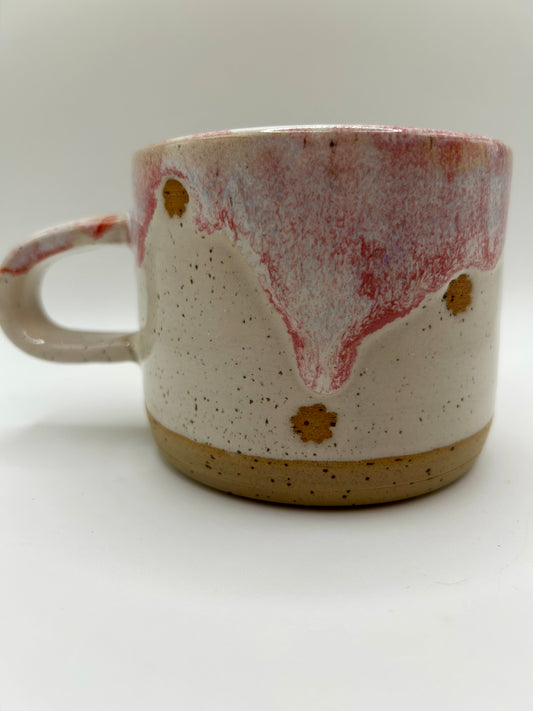 Medium Mug - Reactive Glaze - Raspberry Flower Polka Dots