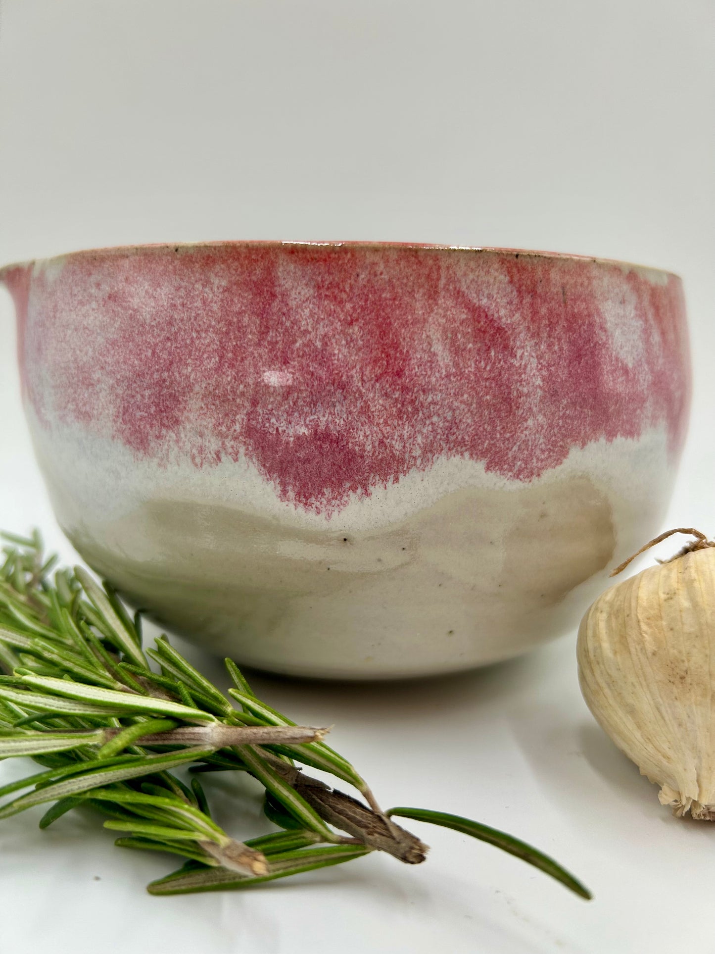 Prep + Marinade Bowl with Herb Stripper, Garlic Grater - Raspberry