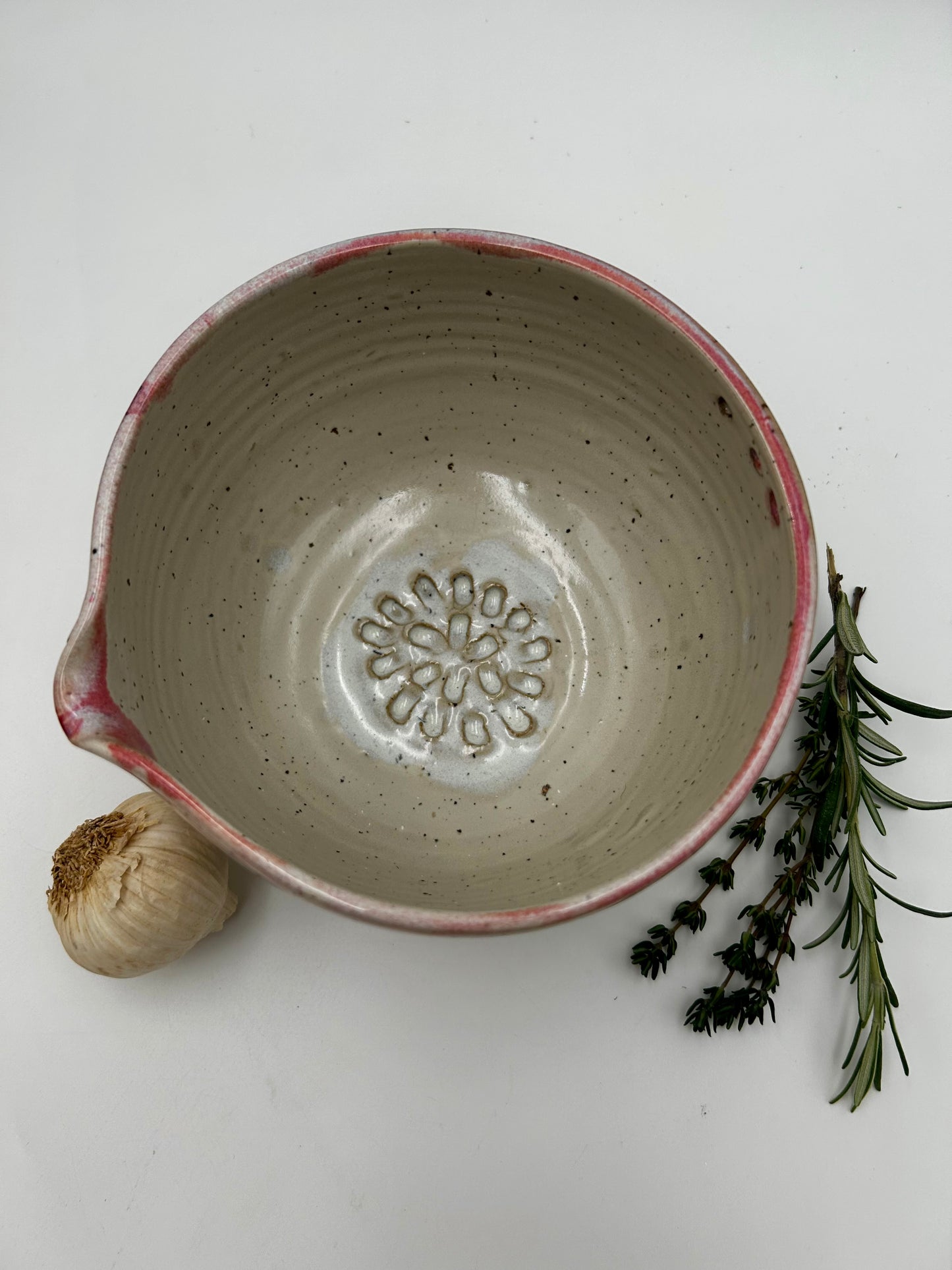 Prep + Marinade Bowl with Herb Stripper, Garlic Grater - Rose Pink