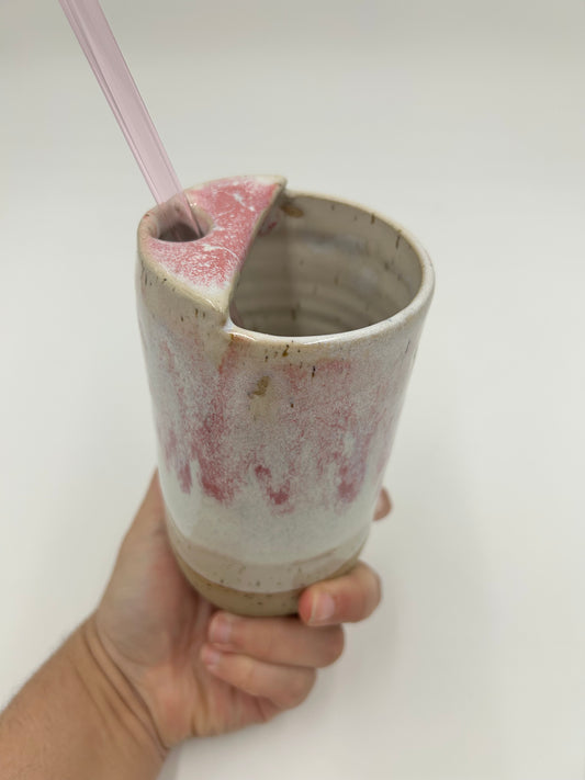 SECOND Travel Cup with Straw Top + Glass Straw - Raspberry