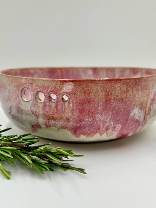 Prep + Salad Bowl with Herb Stripper, Garlic Grater - Raspberry