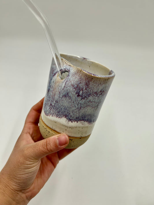 Cup with Straw Hole + Glass Straw - Merlot