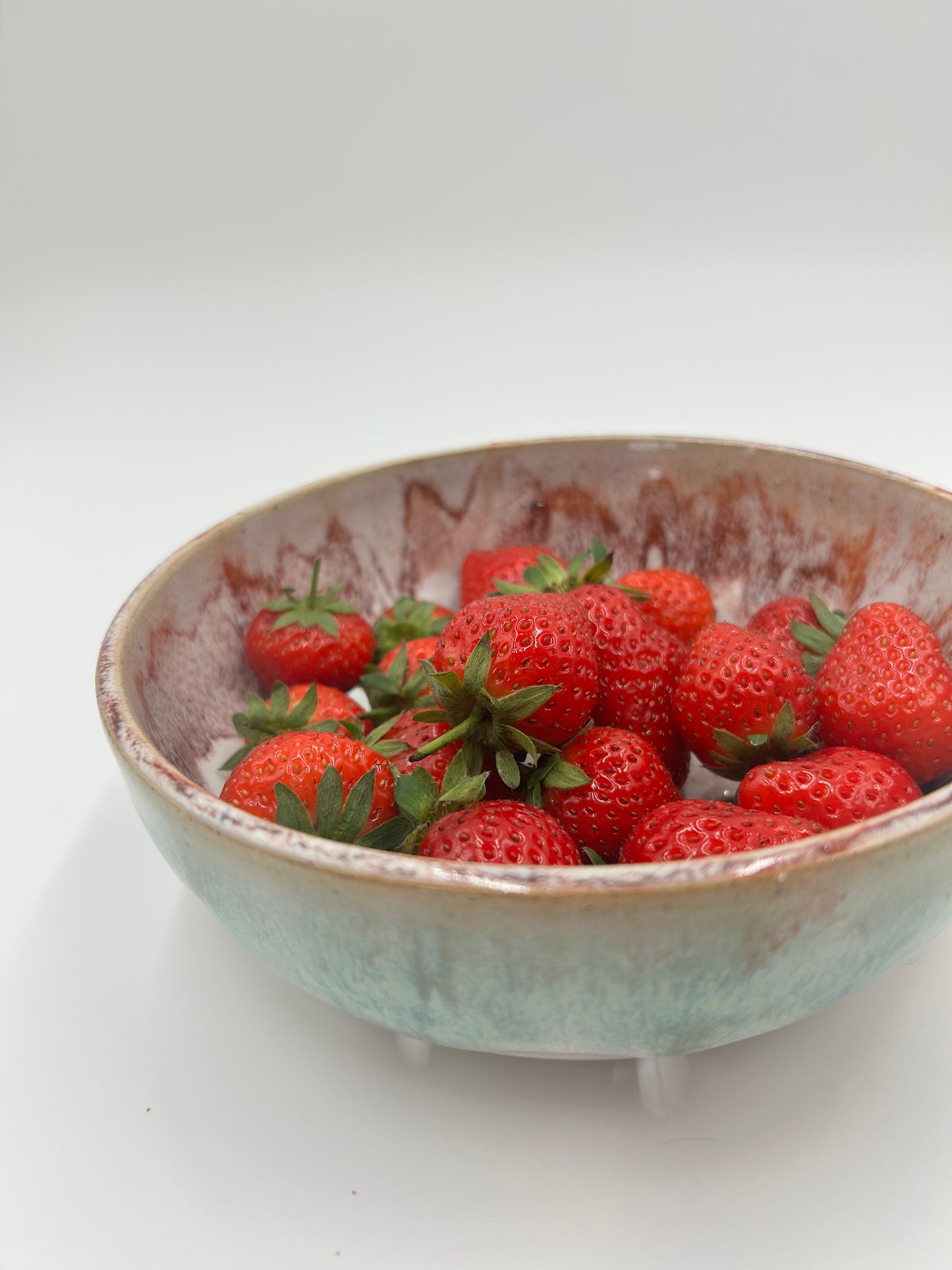 Wide Berry Bowl – Rustic Colander & Fruit Strainer with Reactive Glaze - Strawberry