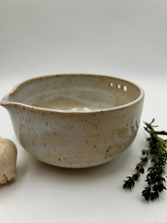 Prep + Marinade Bowl with Herb Stripper, Garlic Grater - Ivory