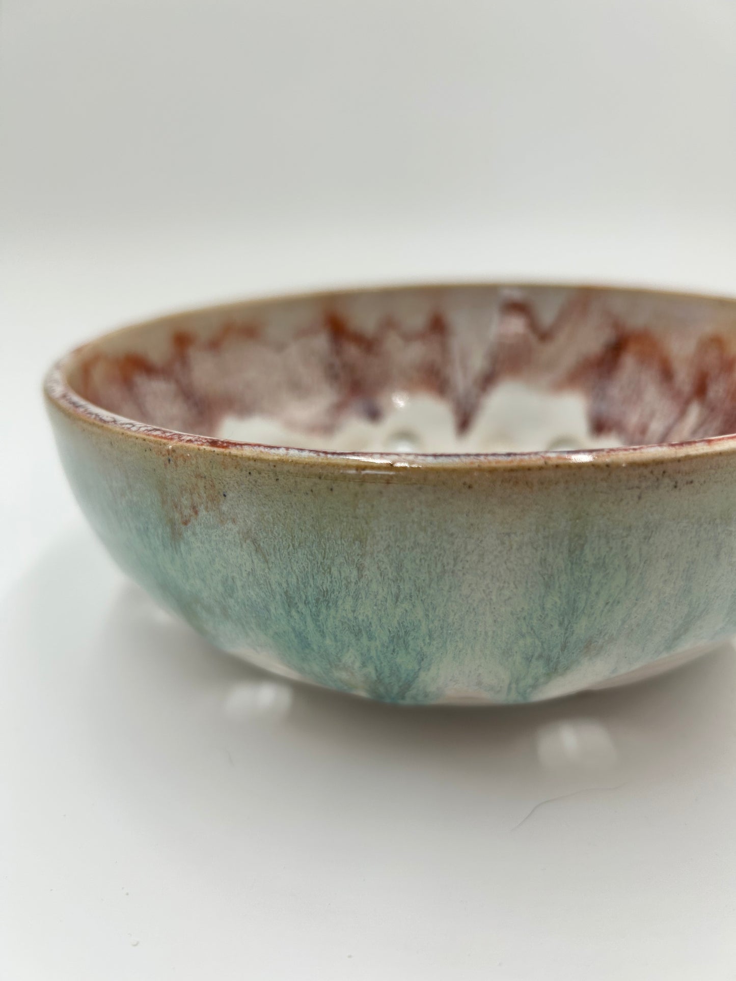 Wide Berry Bowl – Rustic Colander & Fruit Strainer with Reactive Glaze - Strawberry