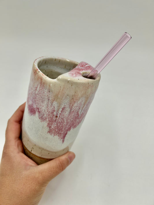 Travel Cup with Straw Top + Glass Straw - Raspberry