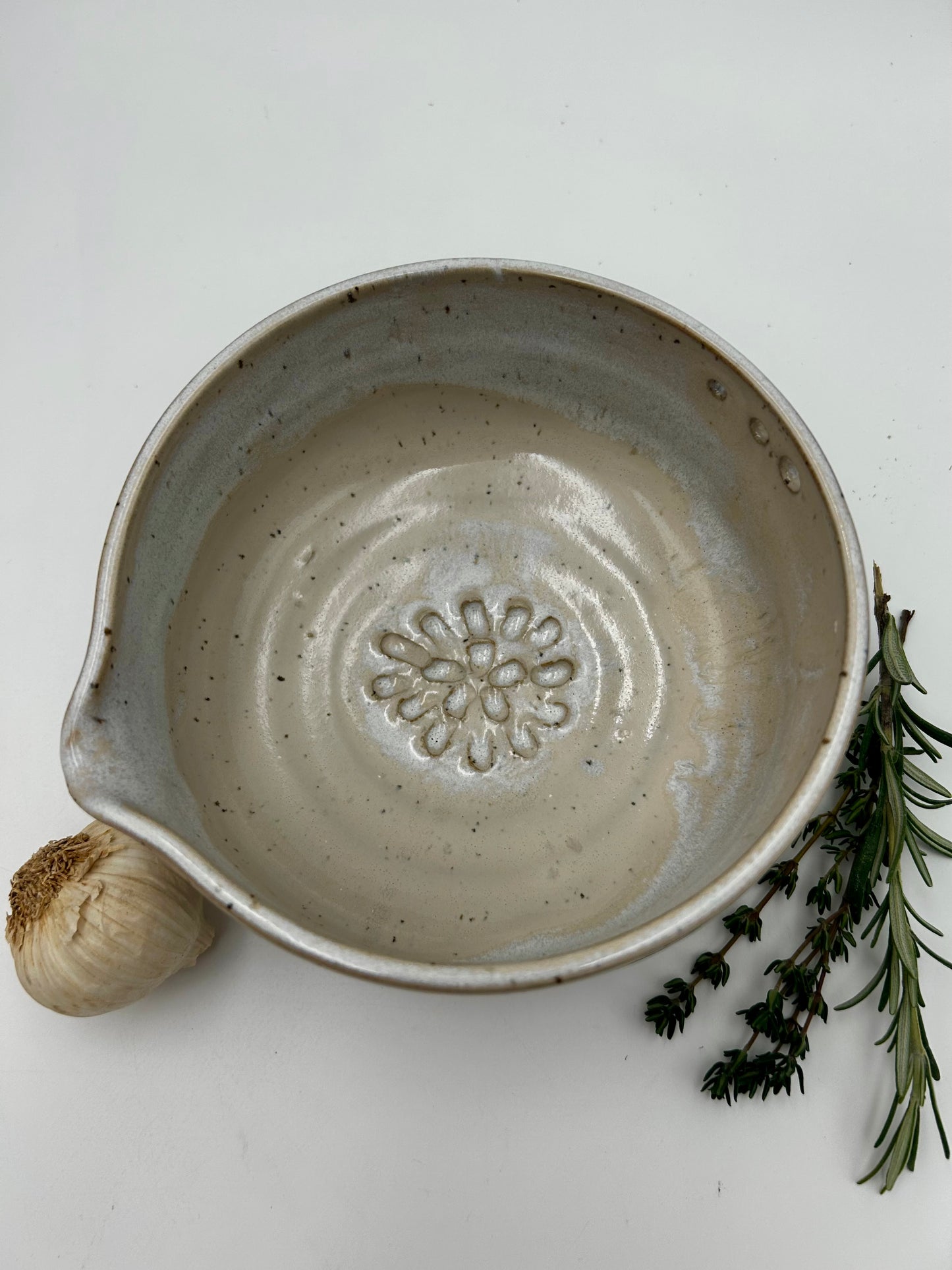 Prep + Marinade Bowl with Herb Stripper, Garlic Grater - Ivory