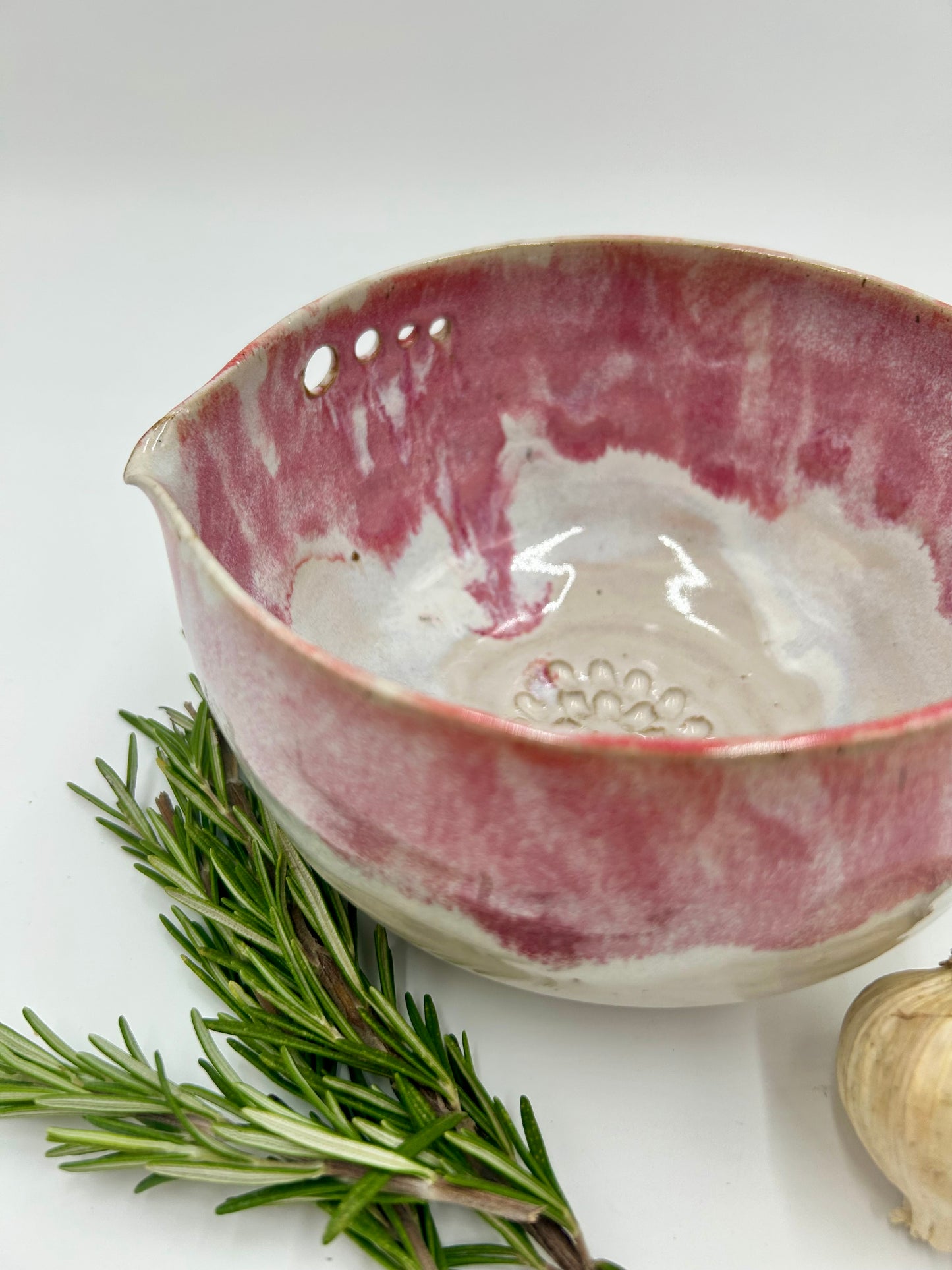 Prep + Marinade Bowl with Herb Stripper, Garlic Grater - Raspberry