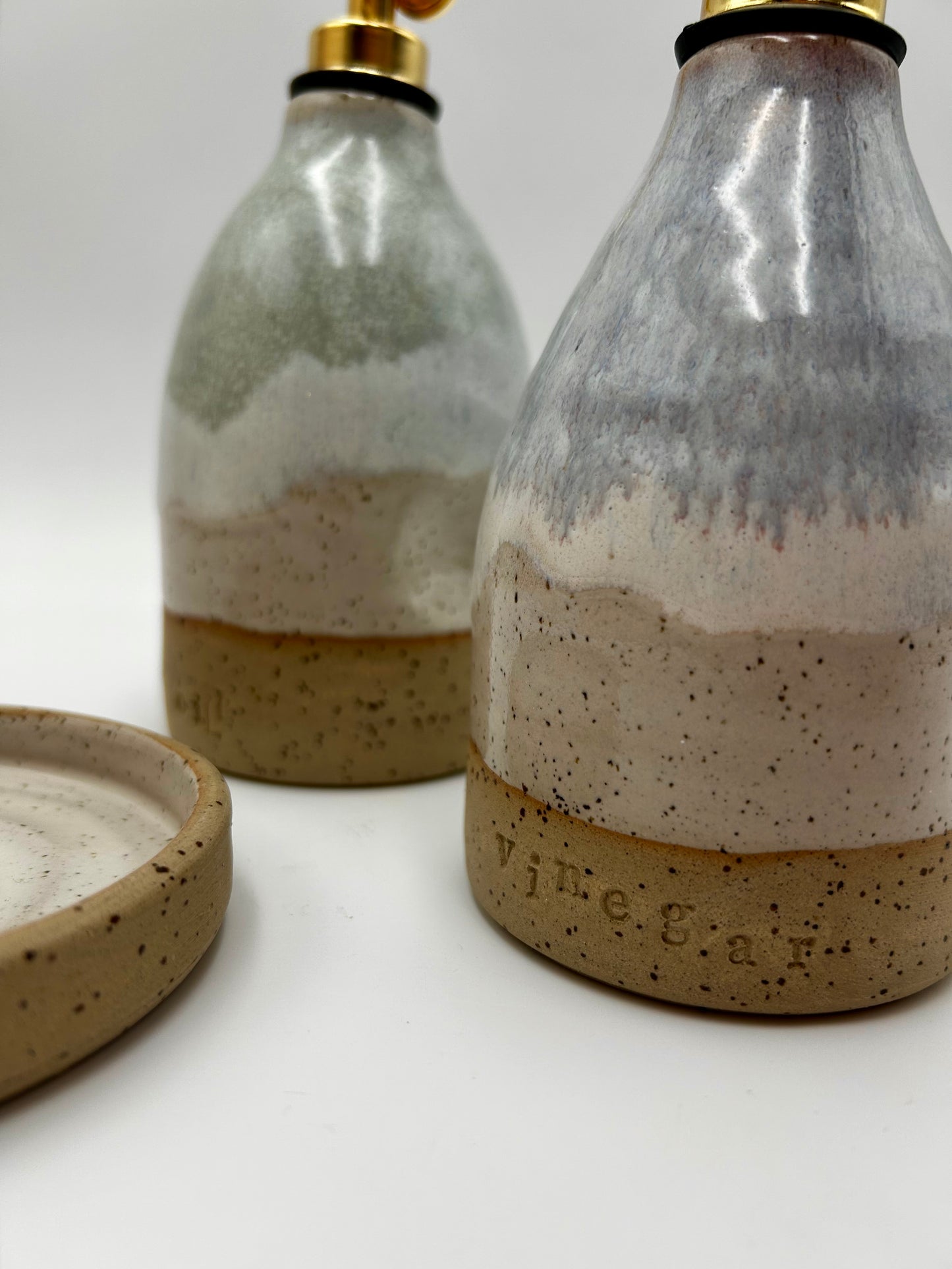 Oil & Vinegar Pourer with Dish Set - Autumn Purple & Sage