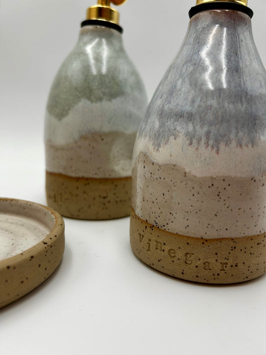 Oil & Vinegar Pourer with Dish Set - Autumn Purple & Sage