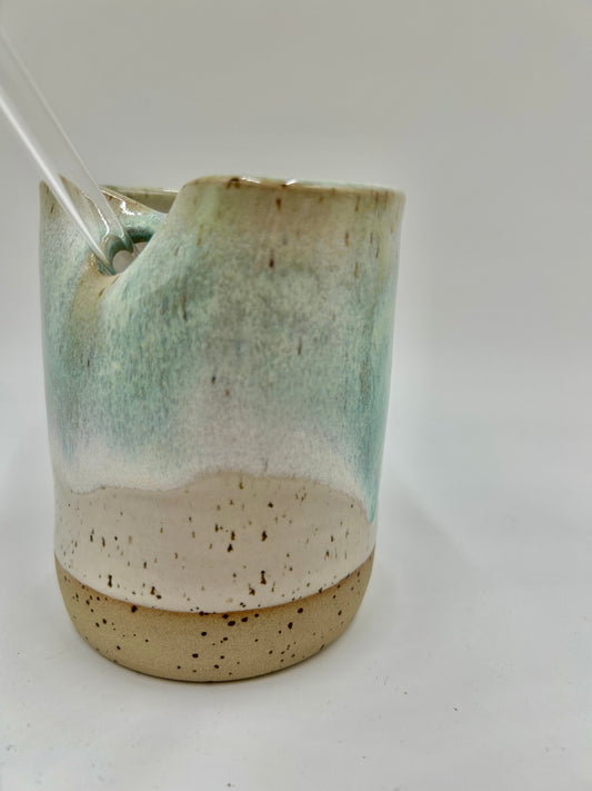 Cup with Straw Hole + Glass Straw - Green Tea