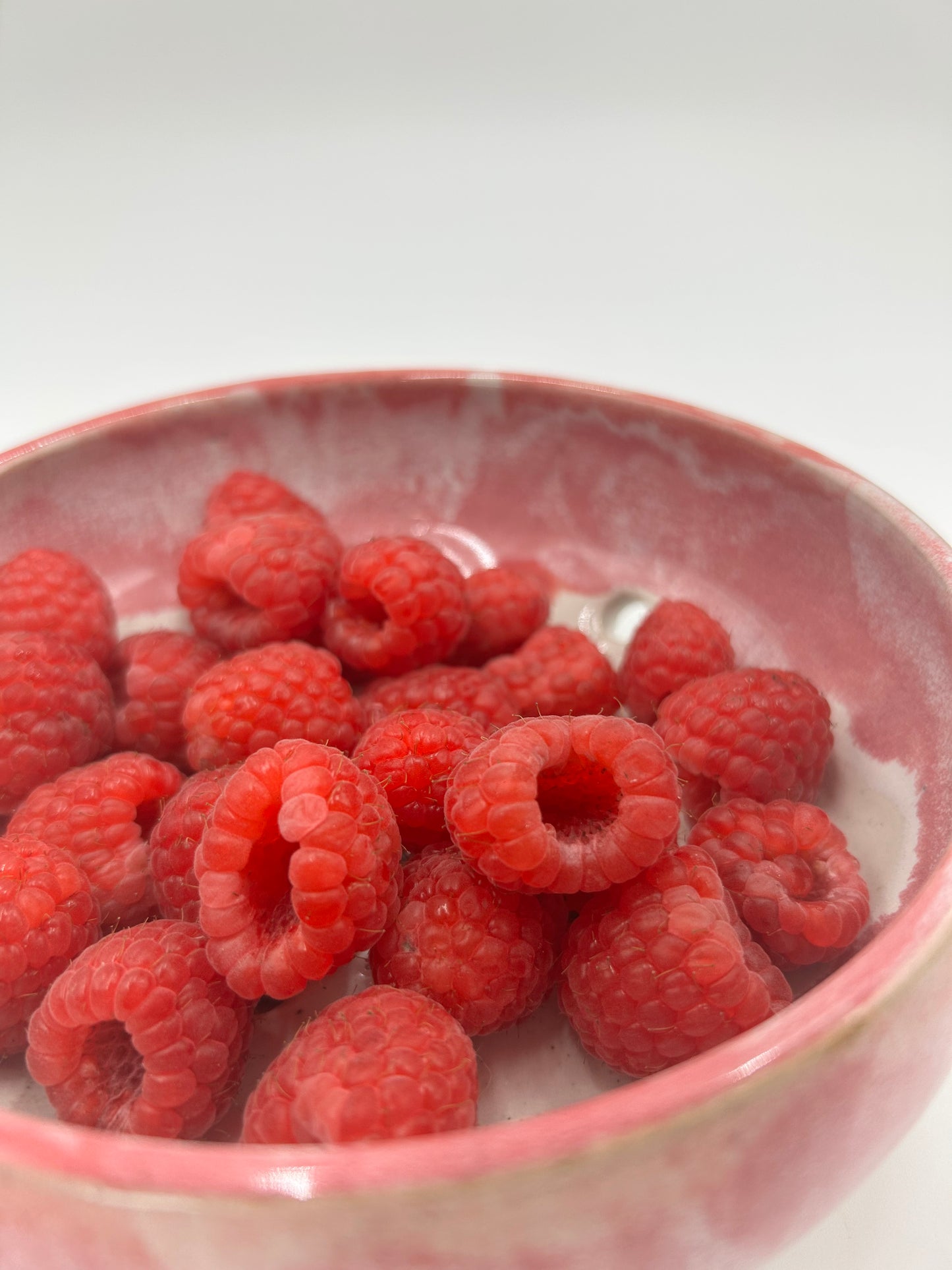 Wide Berry Bowl – Rustic Colander & Fruit Strainer with Reactive Glaze - Raspberry