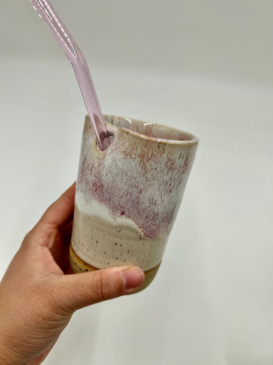 Cup with Straw Hole + Glass Straw - Plum