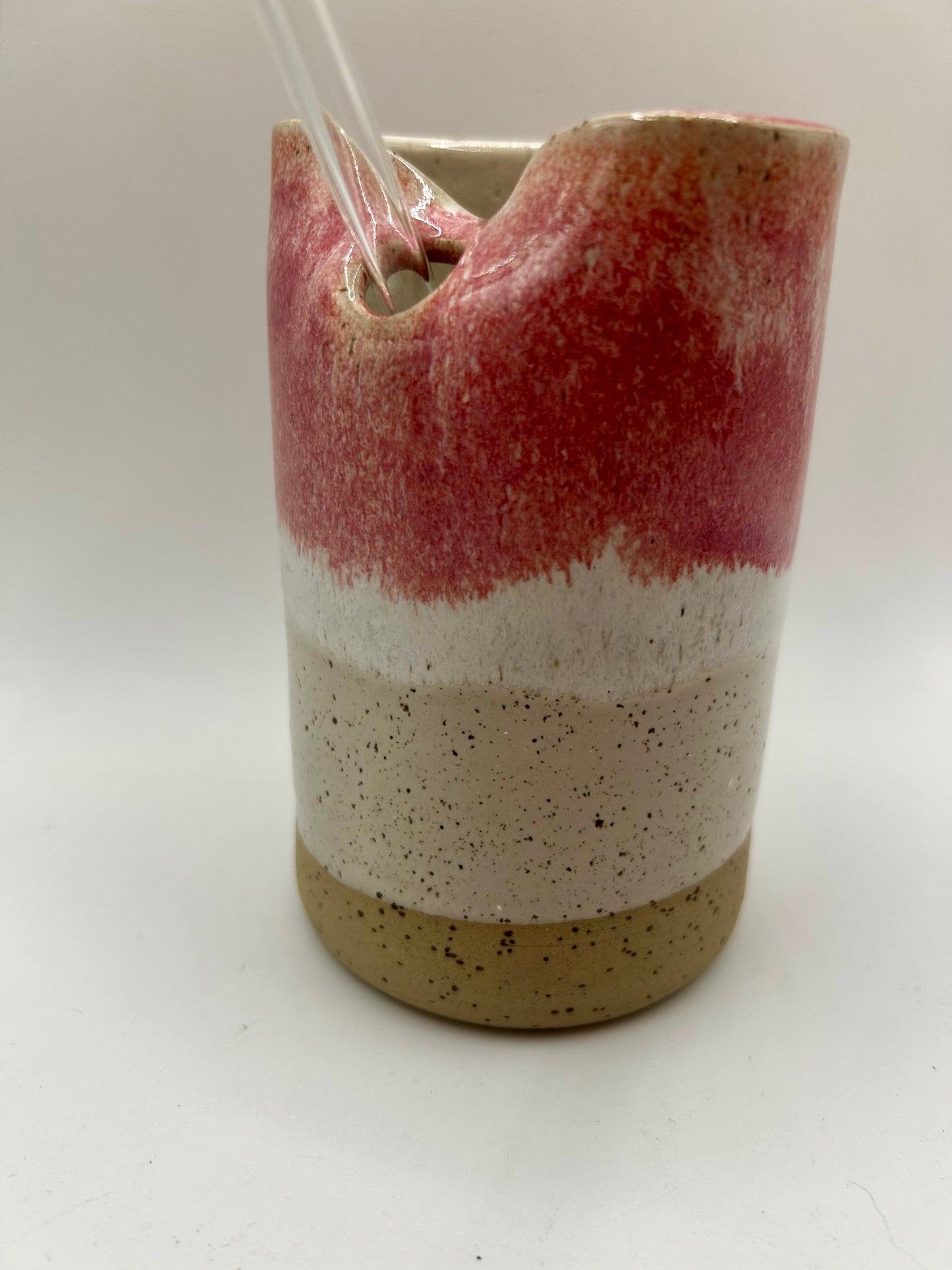 Cup with Straw Hole + Glass Straw - Raspberry