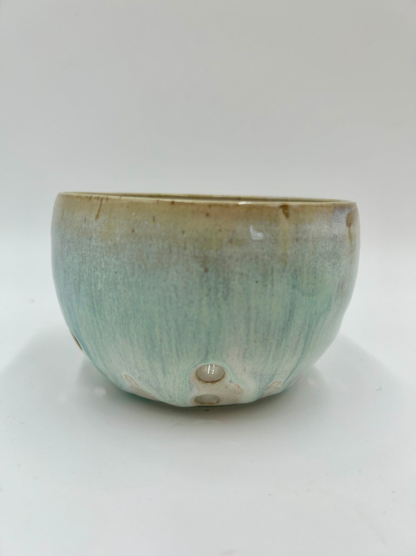 Berry Bowl – Rustic Colander & Fruit Strainer with Reactive Glaze - Green Tea and Sienna