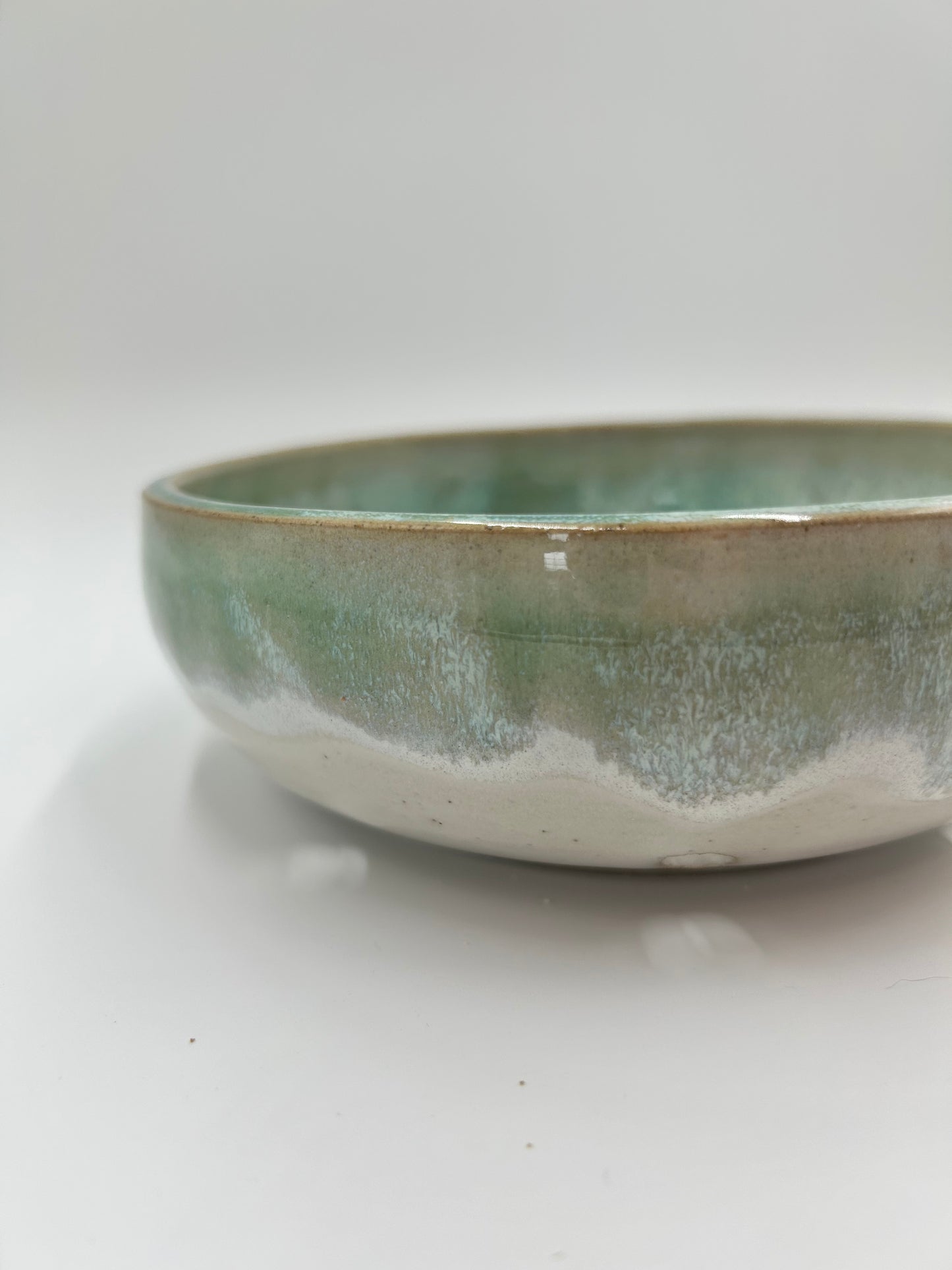 Wide Berry Bowl – Rustic Colander & Fruit Strainer with Reactive Glaze - Green Tea