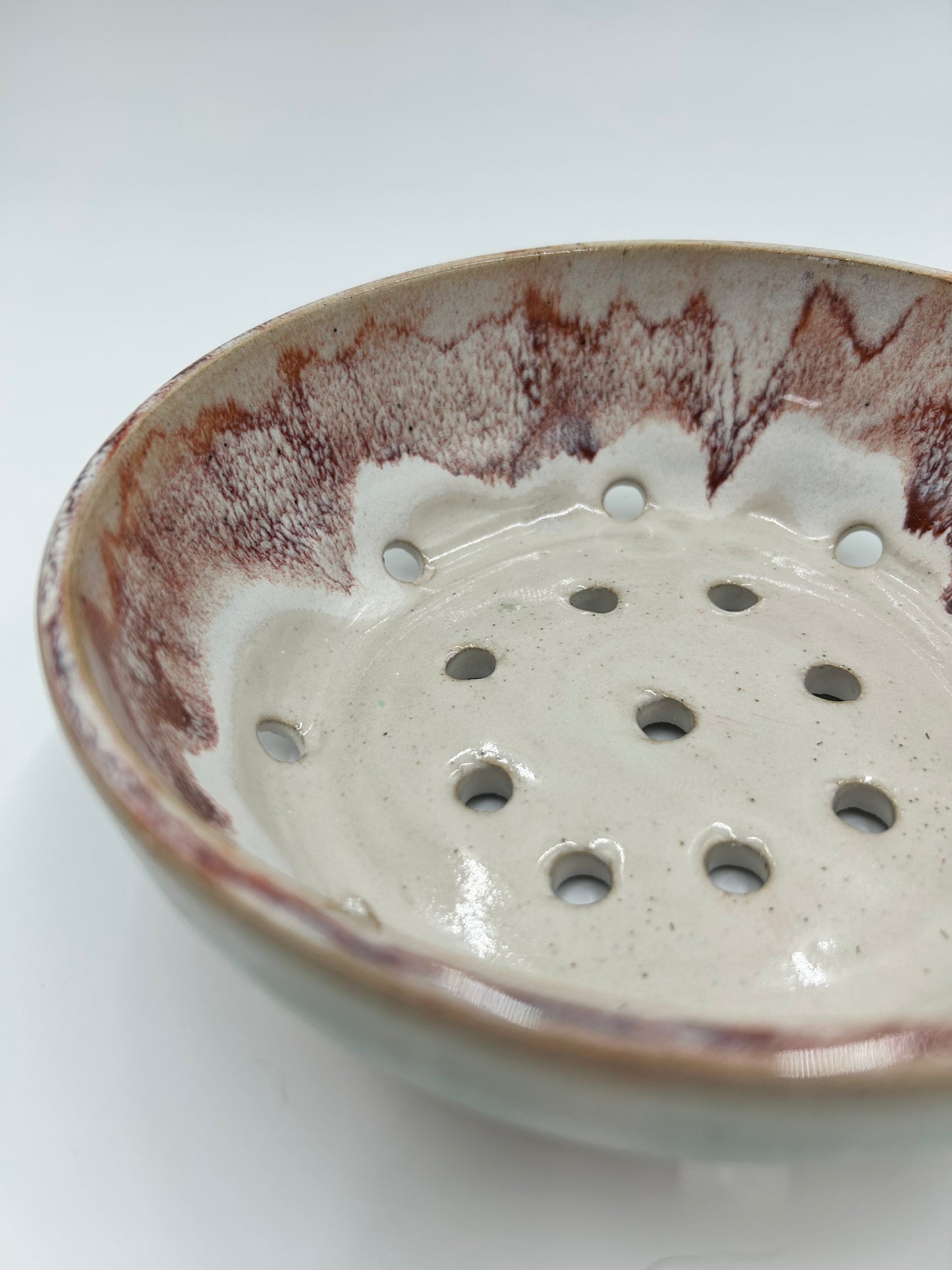 Wide Berry Bowl – Rustic Colander & Fruit Strainer with Reactive Glaze - Strawberry