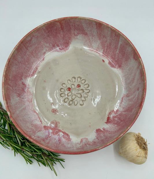 Prep + Salad Bowl with Herb Stripper, Garlic Grater - Raspberry
