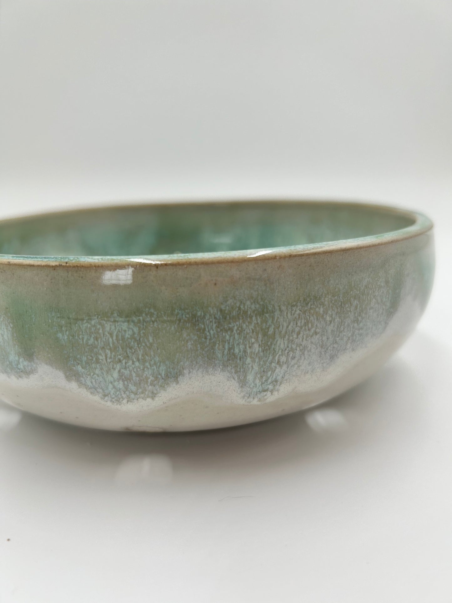 Wide Berry Bowl – Rustic Colander & Fruit Strainer with Reactive Glaze - Green Tea