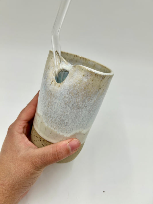Cup with Straw Hole + Glass Straw - Ivory