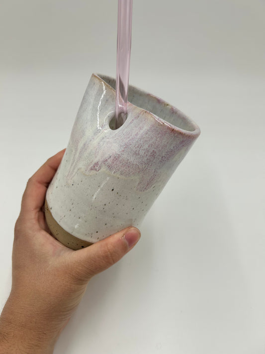 Cup with Straw Hole + Glass Straw - Pink 1