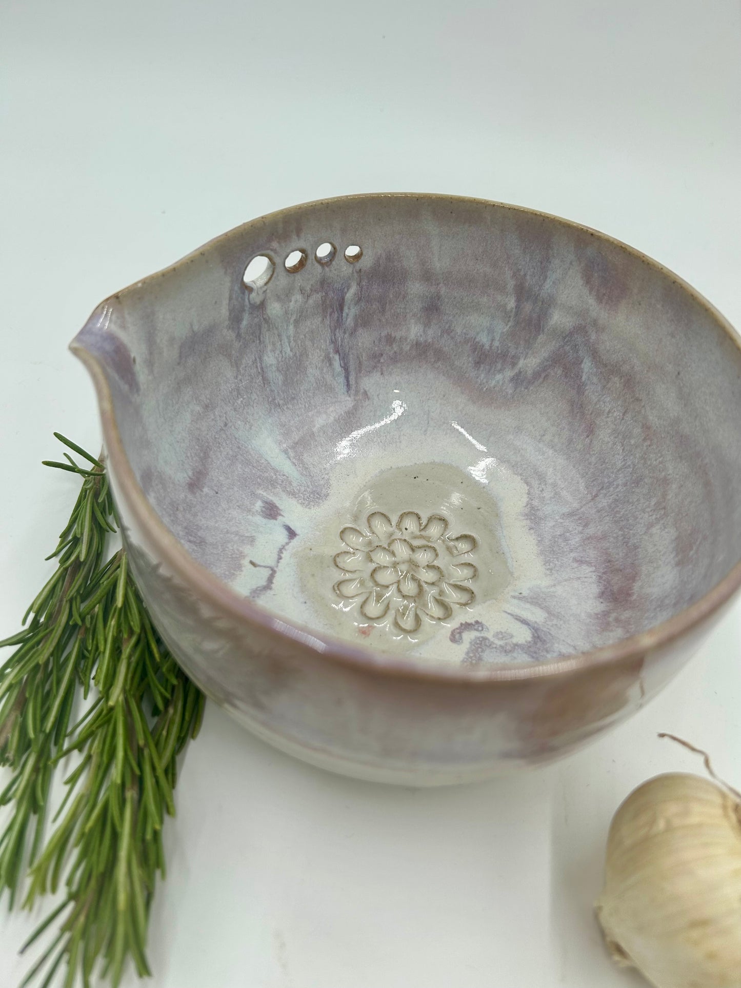 Prep + Marinade Bowl with Herb Stripper, Garlic Grater - Lavender