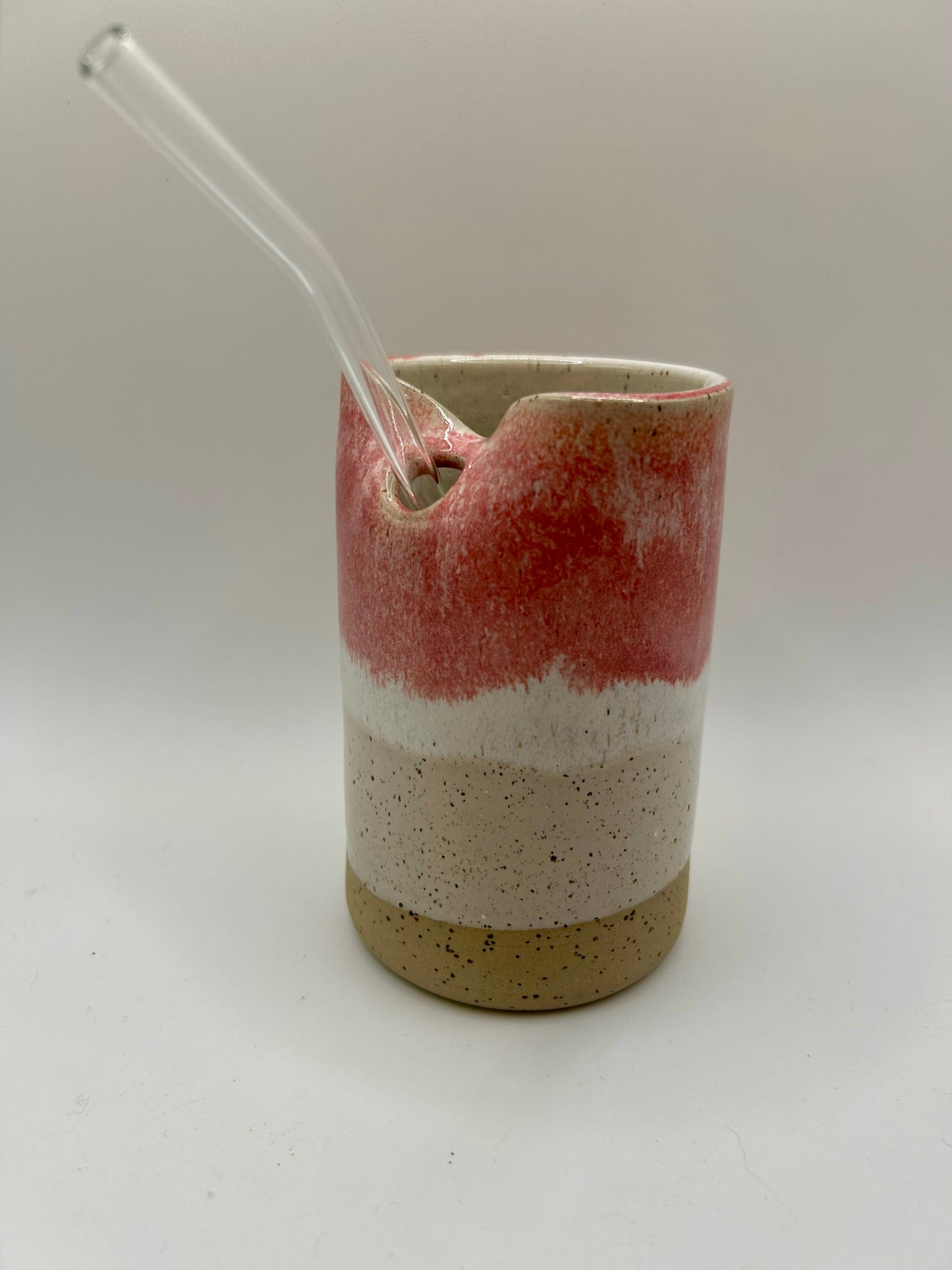 Cup with Straw Hole + Glass Straw - Raspberry
