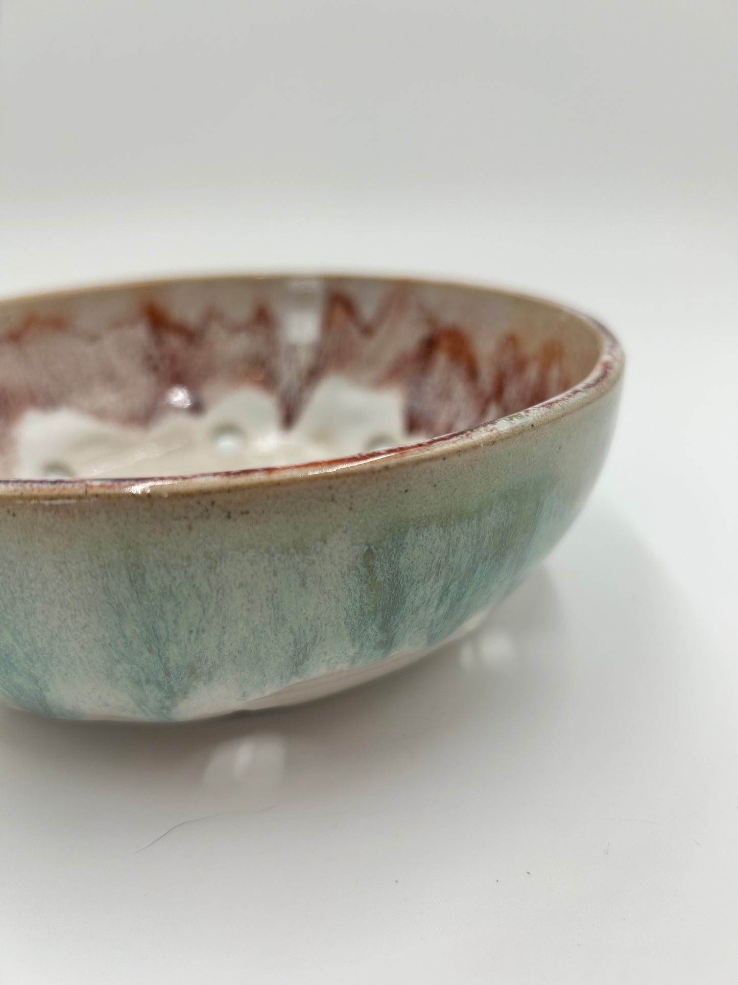 Wide Berry Bowl – Rustic Colander & Fruit Strainer with Reactive Glaze - Strawberry