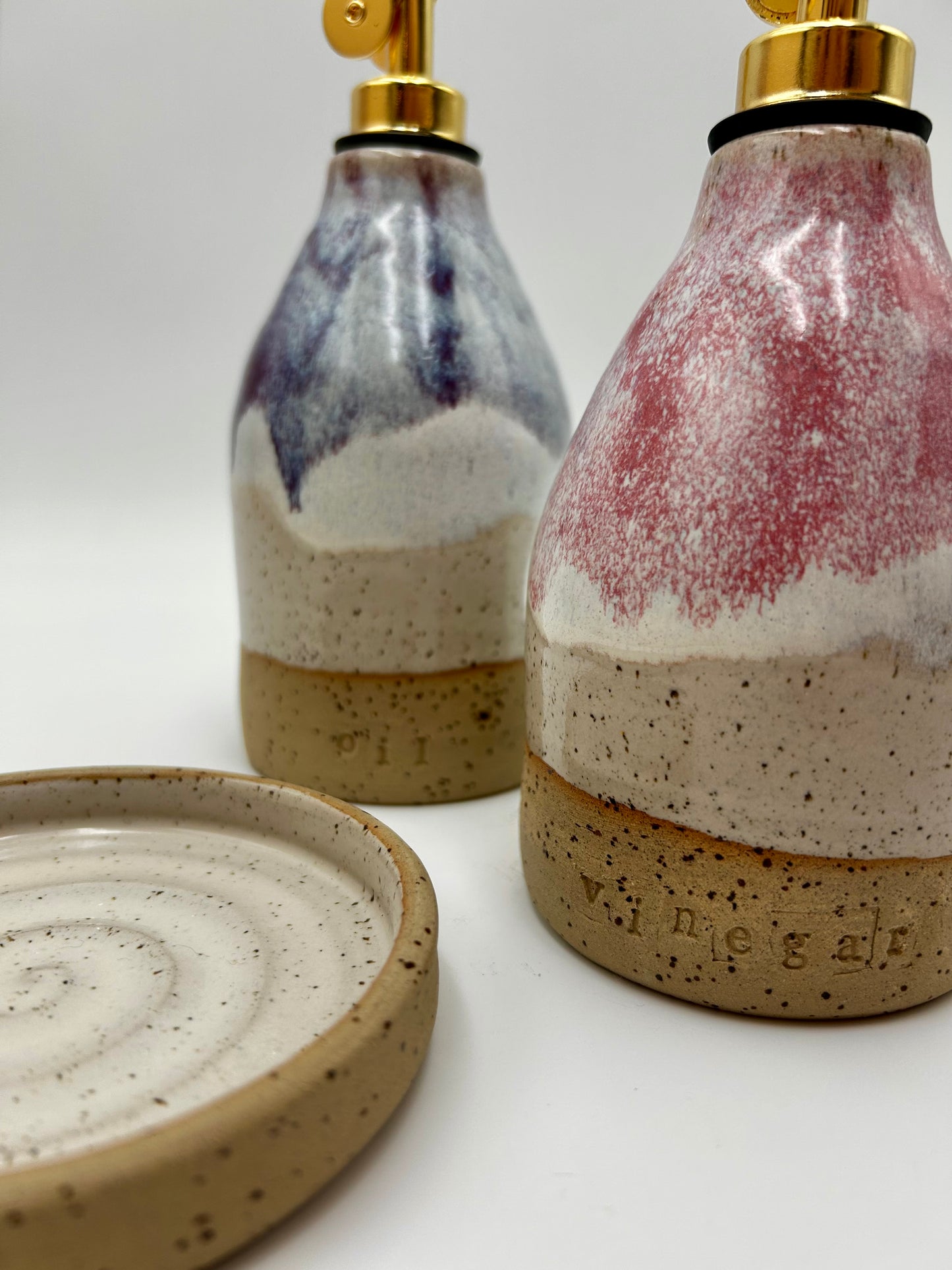 Oil & Vinegar Pourer with Dish Set - Merlot & Raspberry