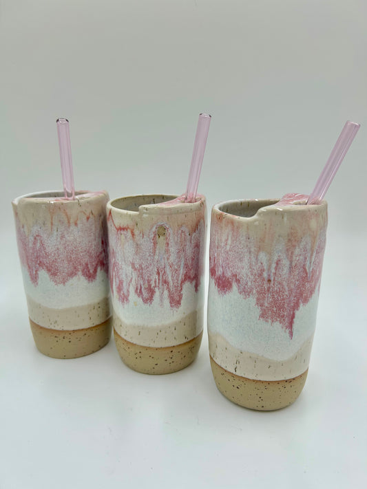Travel Cup with Straw Top + Glass Straw - Raspberry