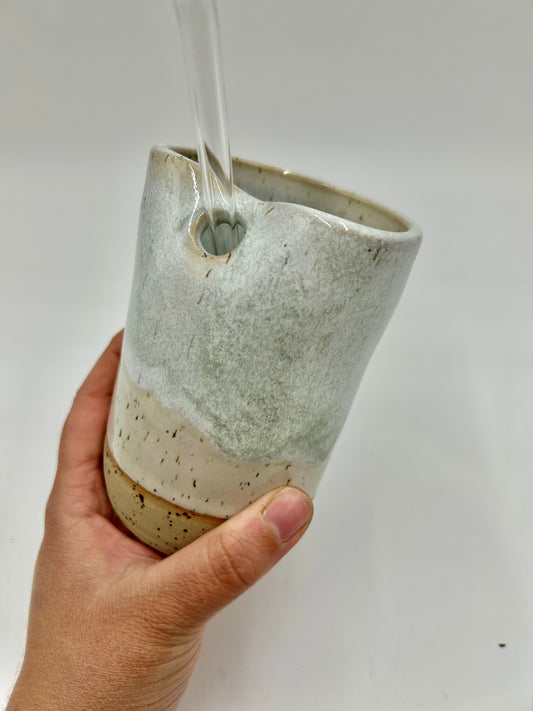 Cup with Straw Hole + Glass Straw - Sage
