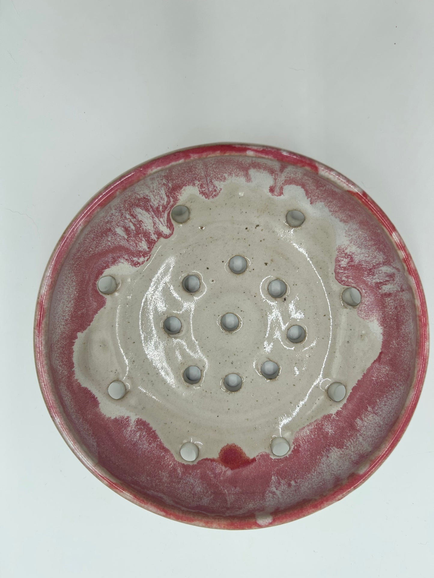 Wide Berry Bowl – Rustic Colander & Fruit Strainer with Reactive Glaze - Strawberry