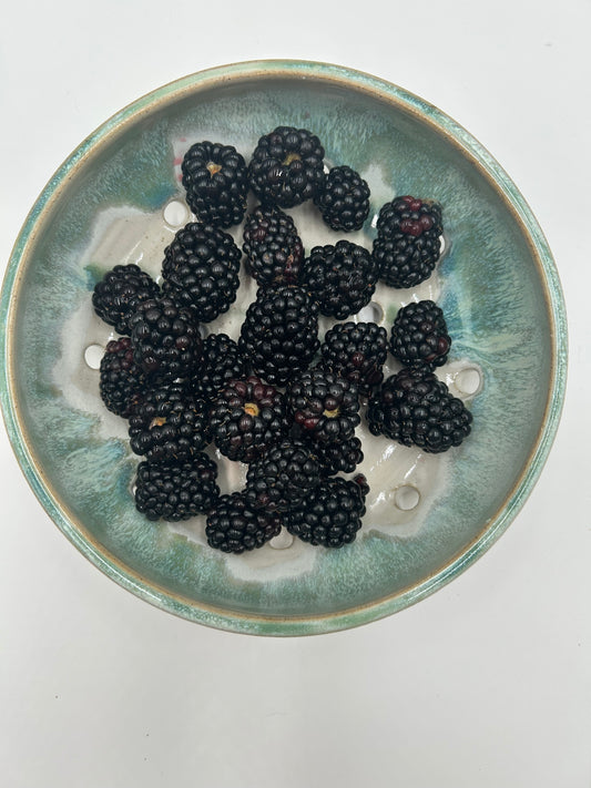 Wide Berry Bowl – Rustic Colander & Fruit Strainer with Reactive Glaze - Green Tea